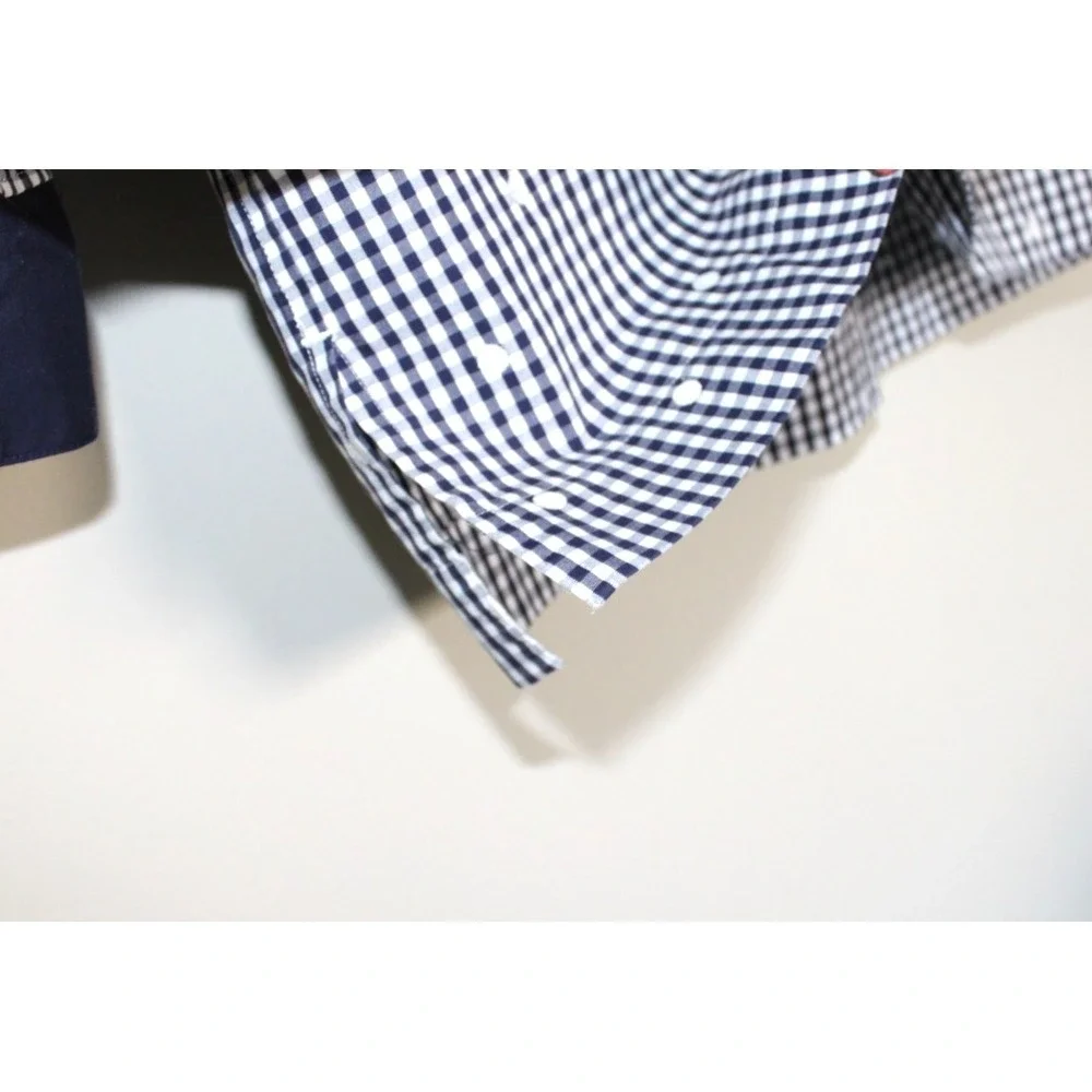Coldwater Creek Gingham Check Plaid Polka Dot Navy Blue White Tunic Shirt Top PS - Picture 4 of 12